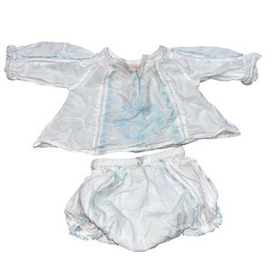 Pink Chicken White Embroidered Top & Bloomer Set size 3-6 Months